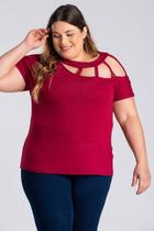 Blusa Feminica Plus Size Visco Detalhe Decote e Ombro - Serena