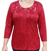 Blusa Feminina 3/4 Pérola Oriental Rendas Vermelha Blusa Feminina 3/4 Pérola Oriental Rendas Vermelha
