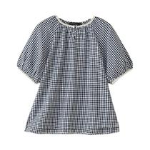 Blusa Feminina 3XL Xadrez Com Detalhes Em Renda, Gola O, Manga Bufante, Fenda Lateral, Casual, 4