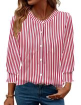 Blusa feminina AKEWEI, com blusa, algemada, listrada, vermelha, branca, L