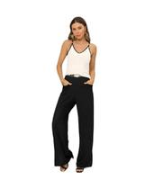 Blusa Feminina Alça Viscose Creponada Aviamento Decorativo