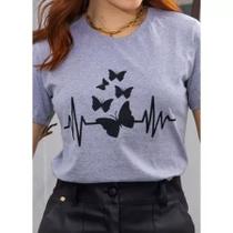Blusa Feminina Algodão TShirt Camiseta Premium borboleta preta