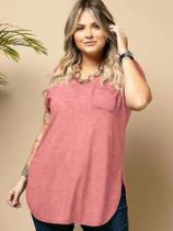 Blusa Feminina Alongada Maxi Tee Flamê Soltinha Decote V