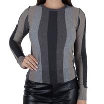 Blusa Feminina Alpelo Sueter Tricot Listrada Cinza - 109006