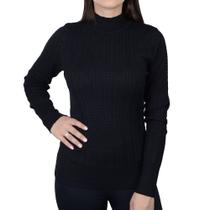Blusa Feminina Alpelo Tricot Suéter Cable Gola Alta Preta - 10900487 Blusa Feminina Alpelo Tricot Suéter Cable Gola Alta Preta - 10900487