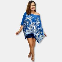 Blusa Feminina Ampla Manga Curta viscose Estampado Plus Size Blusa Feminina Ampla Manga Curta viscose Estampado Plus Size
