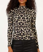 Blusa Feminina Animal Print Gola Alta Manga Longa Mari-08101 Blusa Feminina Animal Print Gola Alta Manga Longa Mari-08101