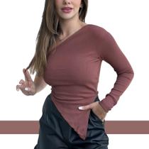 Blusa Feminina Assimétrica Nula Manga Manga Longa Moda Blogueira