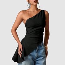 Blusa Feminina Assimétrica Um Ombro Só Regata Suplex Babado Lateral Moda Premium Elegante