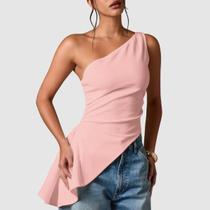 Blusa Feminina Assimétrica Um Ombro Só Regata Suplex Babado Lateral Moda Premium Elegante