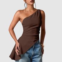 Blusa Feminina Assimétrica Um Ombro Só Regata Suplex Babado Lateral Moda Premium Elegante