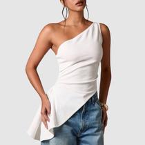 Blusa Feminina Assimétrica Um Ombro Só Regata Suplex Babado Lateral Moda Premium Elegante