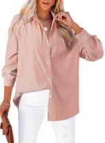 Blusa feminina Astylish com decote em V, manga comprida, cáqui de tamanho grande