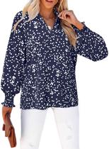 Blusa feminina Astylish de verão com bolinhas, chiffon, azul escuro