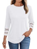 Blusa feminina AUTOMET com gola redonda, manga 3/4, renda, branca, GG