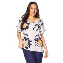 Blusa Feminina Averzzy Estampa Flores Ampla Branco