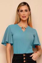 Blusa feminina Azul Crepe Mangas Evasê