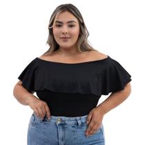 Blusa Feminina Babado Plus Size Malha Canelada Blusinhas Leve Para O verão Blusa Feminina Babado Plus Size Malha Canelada Blusinhas Leve Para O verão
