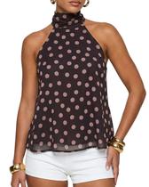Blusa feminina BAIGRAM sem mangas, malha de bolinhas, marrom