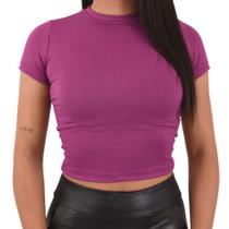 Blusa Feminina Basica Canelada Gola Manga Curta Estilo Cropped