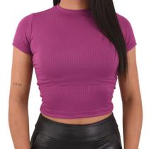 Blusa Feminina Basica Canelada Gola Manga Curta Estilo Cropped