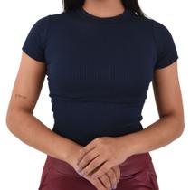 Blusa Feminina Basica Canelada Gola Manga Curta Estilo Cropped