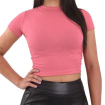 Blusa Feminina Basica Canelada Gola Manga Curta Estilo Cropped