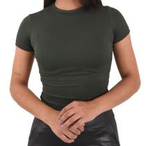 Blusa Feminina Basica Canelada Gola Manga Curta Estilo Cropped