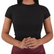 Blusa Feminina Basica Canelada Gola Manga Curta Estilo Cropped