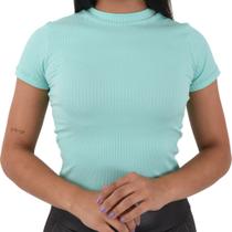 Blusa Feminina Basica Canelada Gola Manga Curta Estilo Cropped