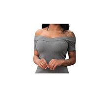 Blusa Feminina Básica Canelada Manga Curta Ombro a Ombro Com Bojo Tamanho Único Moda Blogueira