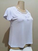 Blusa feminina básica com detalhe em renda, branca, tamanho GG Blusa feminina básica com detalhe em renda, branca, tamanho GG