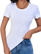 Blusa feminina básica com nervuras ACANI, manga curta, branca, GG