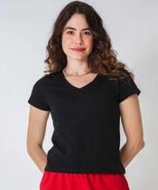 Blusa Feminina Básica Cotton Decote V Marisa Preto-80034