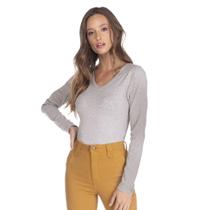 Blusa Feminina Básica Gola V Cinza Mescla