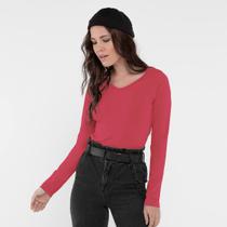 Blusa Feminina Básica Gola V Pink