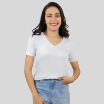 Blusa Feminina Básica Manga Curta Decote V Branca