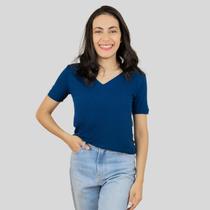 Blusa Feminina Básica Manga Curta Decote V Marinho