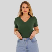 Blusa Feminina Básica Manga Curta Decote V Verde Blusa Feminina Básica Manga Curta Decote V Verde