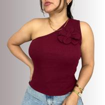 Blusa Feminina Básica Ombro Só Detalhe Flor Mula Manca Moda Primavera Verão Blusa Feminina Básica Ombro Só Detalhe Flor Mula Manca Moda Primavera Verão