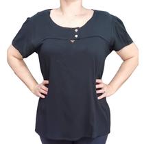 Blusa Feminina Básica Preta Rodher Detalhes Botões