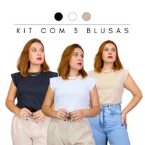 Blusa Feminina Básica Social Muscle Tee com Ombreira Barata Kit com 3