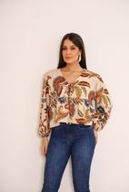 Blusa Feminina Bata Manga Longa Boho Amarração Casual Moda Acinturada Tendência Estilosa Elegante Moda Fashion