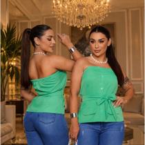 Blusa Feminina Batinha Sem Alça Botões Cinto Alfaiataria Social