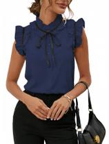 Blusa feminina BEAUDRM para trabalho e escritório, gravata borboleta com acabamento em babados