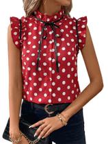 Blusa feminina BEAUDRM para trabalho e escritório, gravata borboleta, com babados, vermelha, XXL
