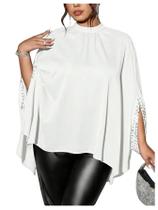 Blusa feminina BEAUDRM Plus Size Pearl, branca, 3G Blusa feminina BEAUDRM Plus Size Pearl, branca, 3G