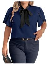 Blusa feminina BEAUDRM Plus Size Work Office azul escuro