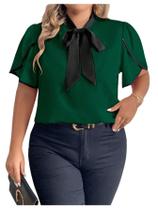 Blusa feminina BEAUDRM Plus Size Work Office verde/preta