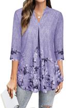 Blusa feminina BEPEI roxa floral manga 3/4 GG Blusa feminina BEPEI roxa floral manga 3/4 GG